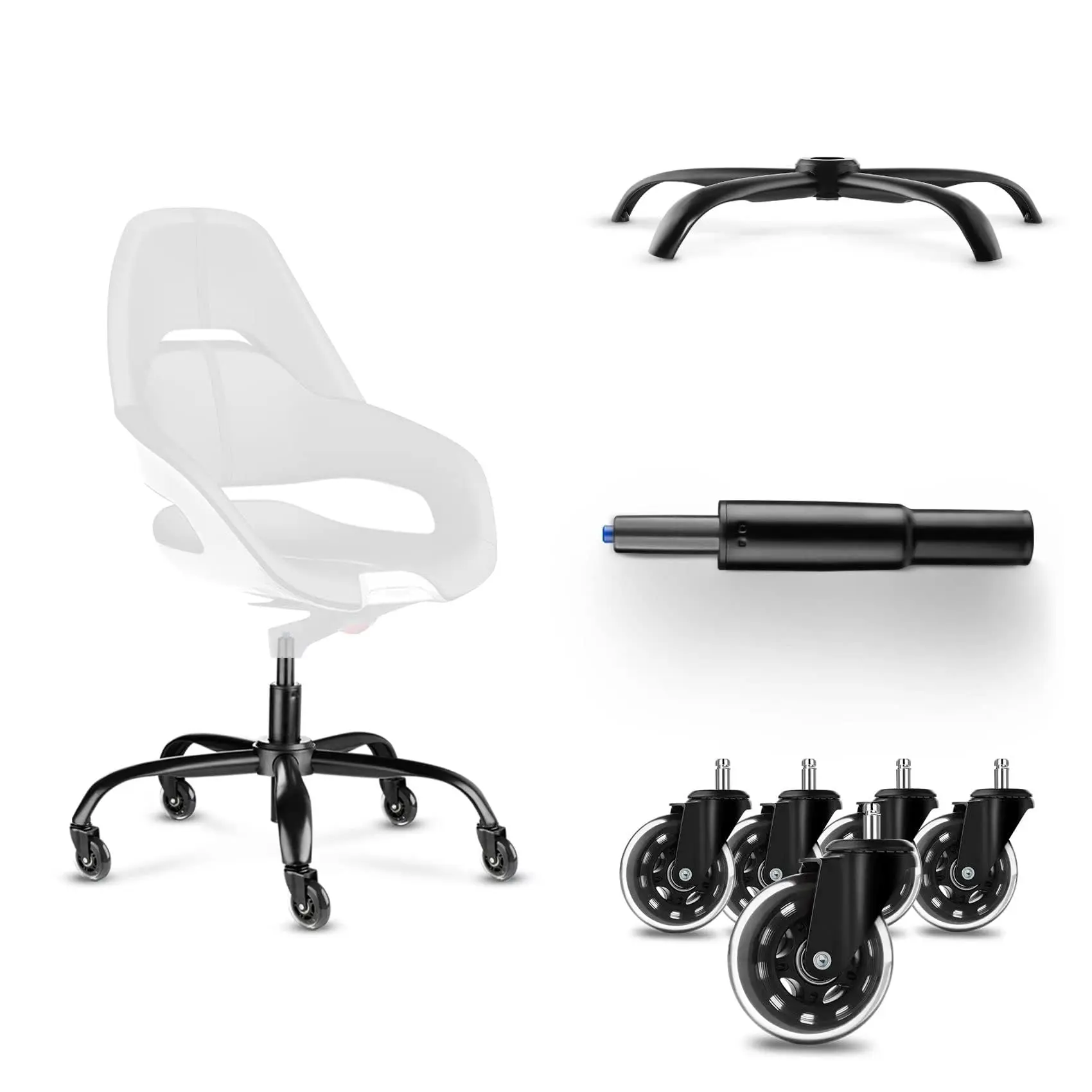 SYTOPIA Criss Cross Office Chair Base Replacement Bundle, Heavy-Duty 352LBs Office Chair Upgrade Kit with Caster Wheels & 4.7'' Travel Length Gas Lift Cylinder, Criss Cross Chair