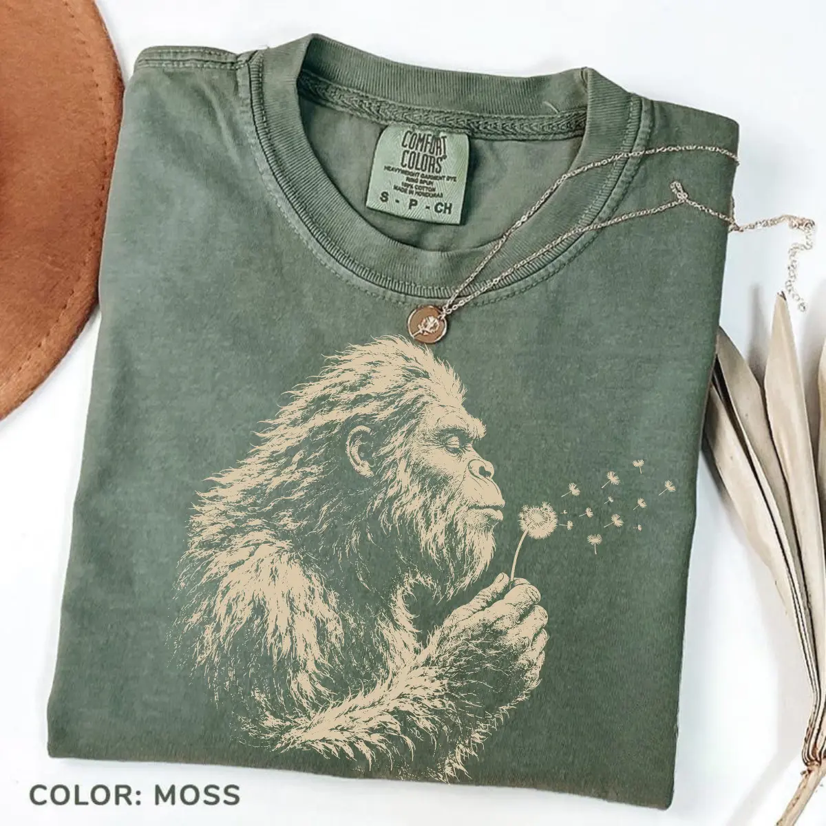 Comfort Colors Bigfoot Dandelion T-Shirt, Vintage Sasquatch Nature Tee, Woodland Cryptid Graphic T-Shirt, Outdoor Adventure Shirt, Bigfoot Lover Gift