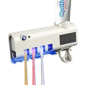 Toothbrush Holders for Bathrooms UV Sanitizer & Holder Smart Home 4 Slots Rechargeable Light White Wall Mount No-Drilling Easy Install