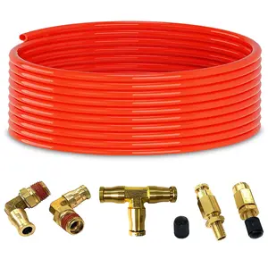 TORQUE Air Line Service Kit for Air Bags Suspension Kit Fittings, 1/4 NPT Elbow Fitting, 16 Feet Tubing, Air Inflation Valve Schrader Union Tee (Push to Connect) Air Bags for Trucks Fittings TR2012AS