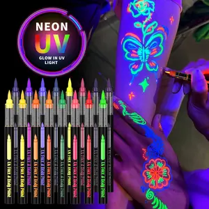 Neon Glow-In-The-Dark Pens, UV Light Reactive, 8/16 Colors, Perfect for Halloween, Christmas, New Year, Disco Parties, Body Paint, Face & Body Art, Art Supplies