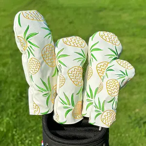 Tropical Pineapple & Leaf Pattern Golf Head Cover, Durable Protective Case for Woods & Irons, Lightweight & Stylish Design Golf Accessories, Golf Clubs
