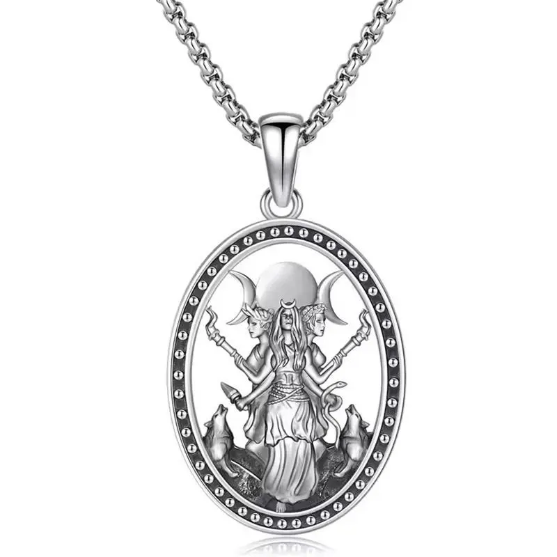 Unisex Hecate March Goddess Witch Theme Gothic Statement Necklace - Silver-Tone Metallic Oval Pendant, 30g Elegant Versatile Artistic Costume Jewelry Accessory, Statement Necklaces, Gothic Necklaces