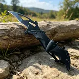 Black Bat-Shaped Handle Folding Knife - Sharp Double-Blade Fruit & Vegetable Knife for Camping, Fishing - Ideal Outdoor Sports Accessory Gift
