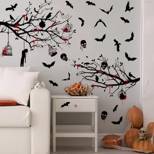New Halloween Tree Silhouette Wall Stickers Set of Two, Self-Adhesive Decorative Decals for Bedroom Living Room Background Decoration