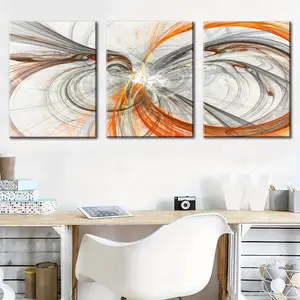 3 Framed Canvas Paintings And Posters,  Abstract Orange Gray Lines, Print Painting Contemporary Art, Ideal Gift, Home Decor, Wall Art, Room Decor, Living Room, Bedroom, Dining Room, Office Decor Hanging Paintings Artistic Photo Ornaments Decoration