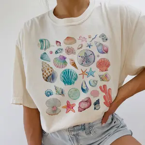 Comfort Colors Vintage Seashells Shirt, Mermaid Marine Lover Gifts Tshirt, Casual Womenwear, Sealife Tee, Aquatic Ocean Cotton Fabric Lady Summer
