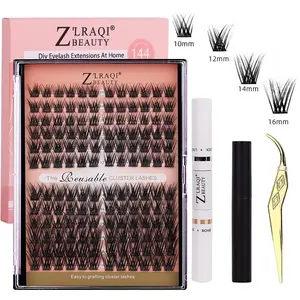 ZLRAQI BEAUTY 10-16mm Soft Lashes 3-Second Application Salon Quality Lash Clusters Kit with Long-Lasting Bond Tweezers & Remover for DIY Eyelash at Home Natural Makeup 144 PCS