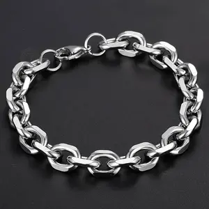 10mm Men's Bracelets Rolo Cable Chain Silver Color Stainless Steel Bracelet Chain Male Jewelry