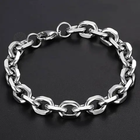 10mm Men's Bracelets Rolo Cable Chain Silver Color Stainless Steel Bracelet Chain Male Jewelry