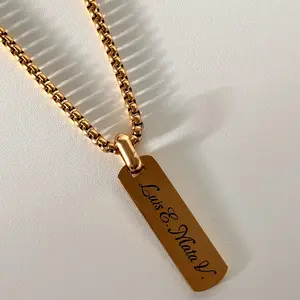 Personalized Name Necklace with Authentic Engraving | Spotify Code Necklace | Anniversary Gift for Boyfriend or Girlfriend | Engraved Rectangular Pendant | Gift for Dad or Grandpa | Father's Day Gift