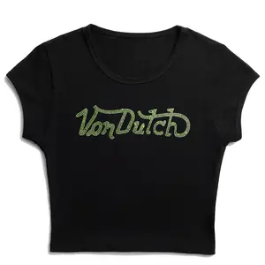 Von Dutch Black and Green Retro Rhinestone Baby Tee