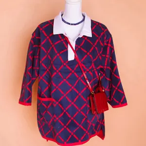 The Regatta | Nautical Terrycloth Tunic Beach to Brunch Cover-Up with Navy & Red Coloring and Functional Pockets
