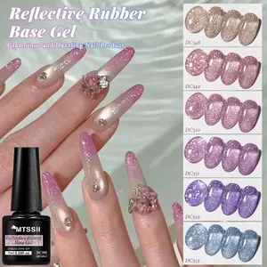 MTSSII 7ml Reflective Rubber Base Gel Nail Polish, 2-IN-1 Sparkly Diamond Glitter 6 Vibrant Colors Soak Off UV LED Nail Gel Polish, for Home Salon DIY Nail Art