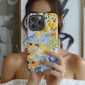 Coquette Blueberry Lemon Collage Phone Case, Daffodil Premium Film 2 in 1 Phone Case - Durable, Shock Absorbing and Stylish Protection - Compatible with iPhone 16, 15, 14, 13, 12, 11, Plus, Pro, Pro Max, Perfect birthday gift for friends.