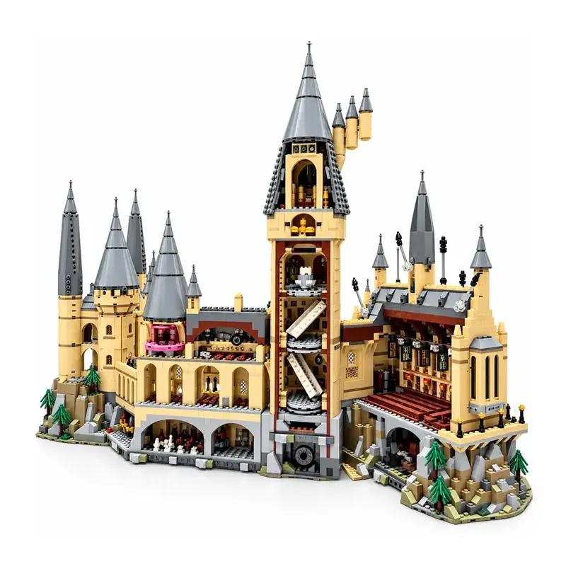 6020 PCS Magical Castle School Building Blocks Set, Grand Medieval Wizard Castle with Grey Spired Towers, Numbered Bags, Display Model, Birthday & Holiday Gift