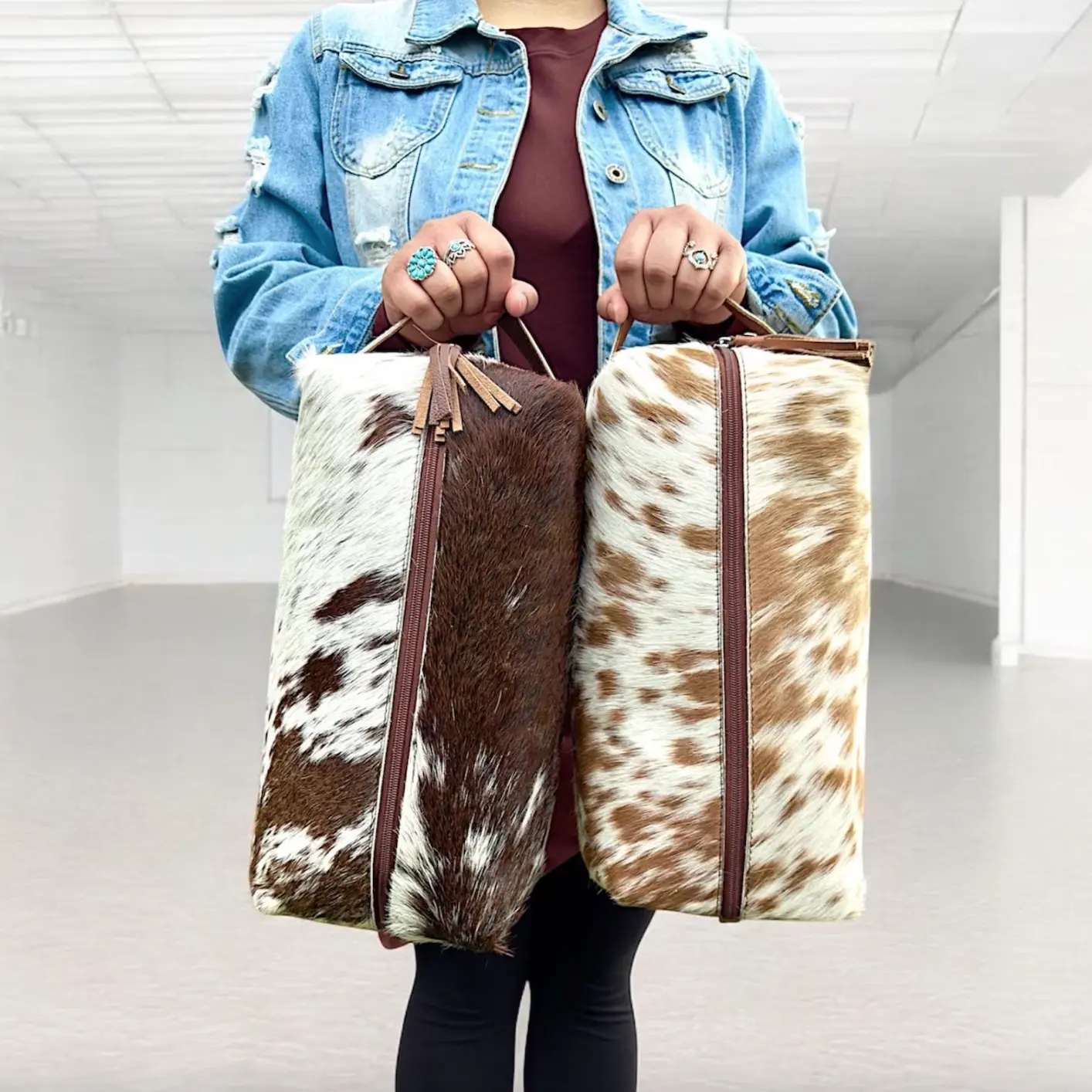 XL Cowhide Makeup Bag / Toiletry Travel Storage Bag Pouch | Western Hair Tool Organizer  Bag
