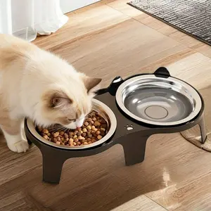 1pc Large-Capacity Dual Stainless Steel Cat Food & Water Bowl — Anti-Tip, Tilted Design — Heavy-Duty, Neck-Protective Pet Feeder; A Convenient Feeding Solution for Large Cats and Dogs