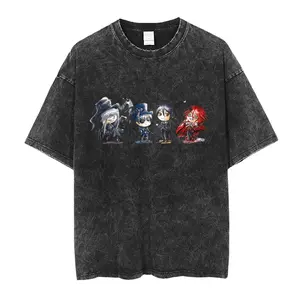 Black Butler Black Deacon T-Shirt Black Butler Washed Old Short Sleeve T-Shirt Men's Summer Loose Anime Tide12