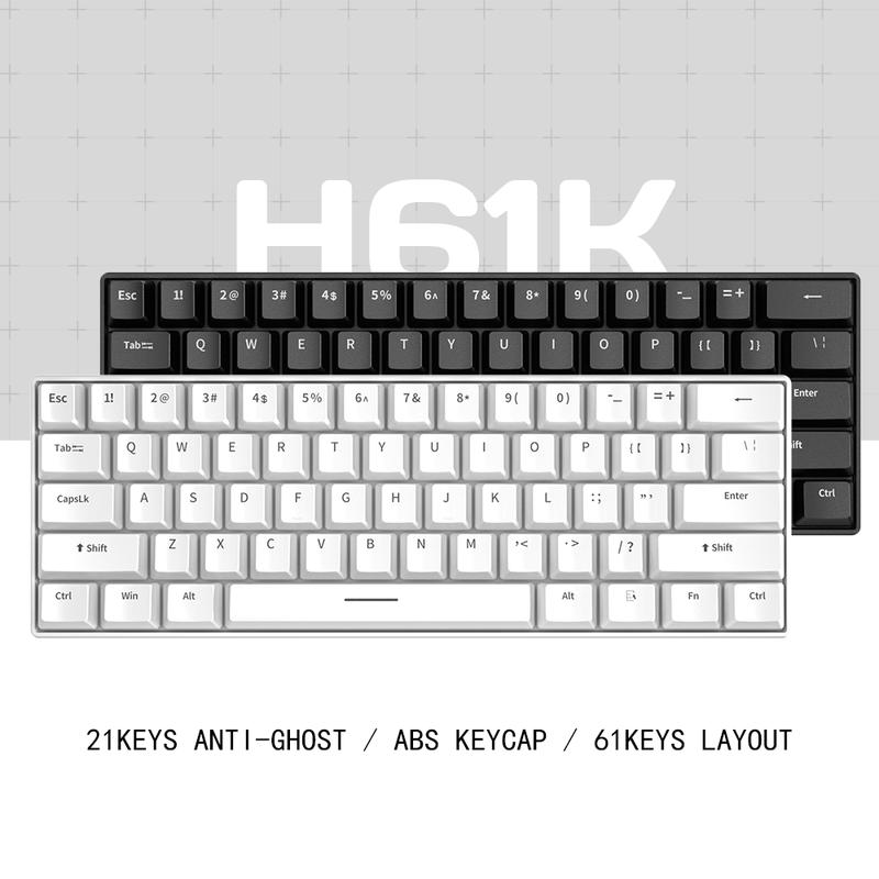 ZIFRIEND H61K Portable 60% Mechanical Gaming Keyboard, Mixed Lighting Compact 61 Keys Wired Office Keyboard with Mechanical Switch for Windows Laptop PC Mac,Hot Swappable,Blue / Red Switch