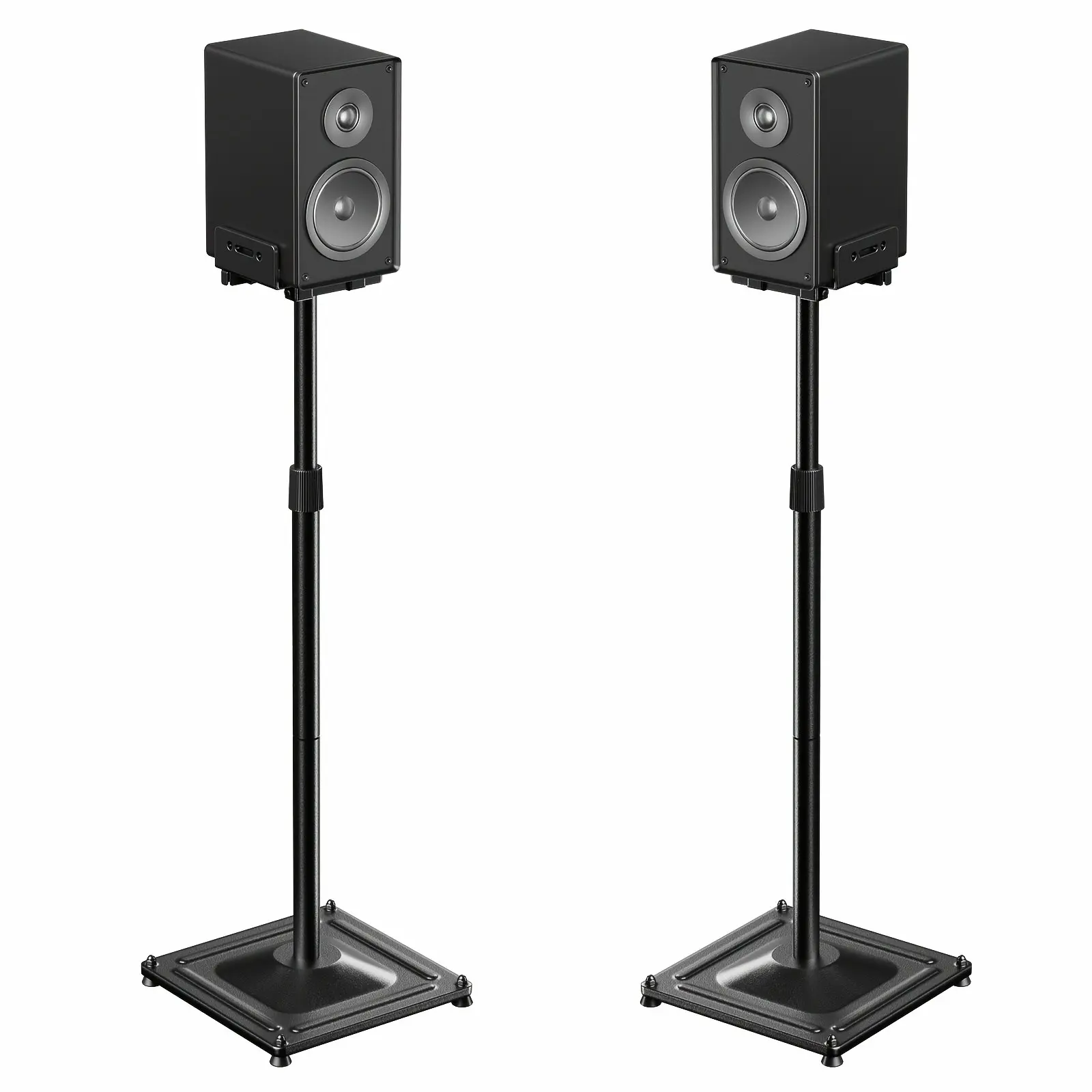 Pair of Universal Height Adjustable Speaker Stands - Supports Satellite And Bookshelf Speakers Up to 11 Lbs, Adjustable Height from 33.3" to 45.1", Sturdy And Durable Design, Black Color