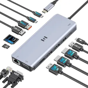 USB-C Triple Display Docking Station – 15-in-1, Dual HDMI, 8K DP, VGA, 10Gbps, PD Charging