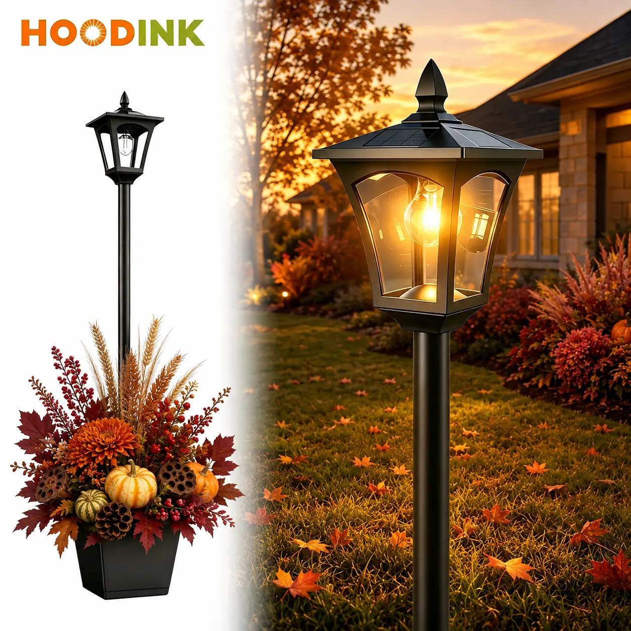 Hoodink 65" Solar Lamp Post Light with Planter, Glass 60 Lumens Solar Garden Lights Outdoor Waterproof Solar Pole Lights Patio Decor, Warm White,dorm essentials,home decor,home essentials,camping essentials with extra light bulb