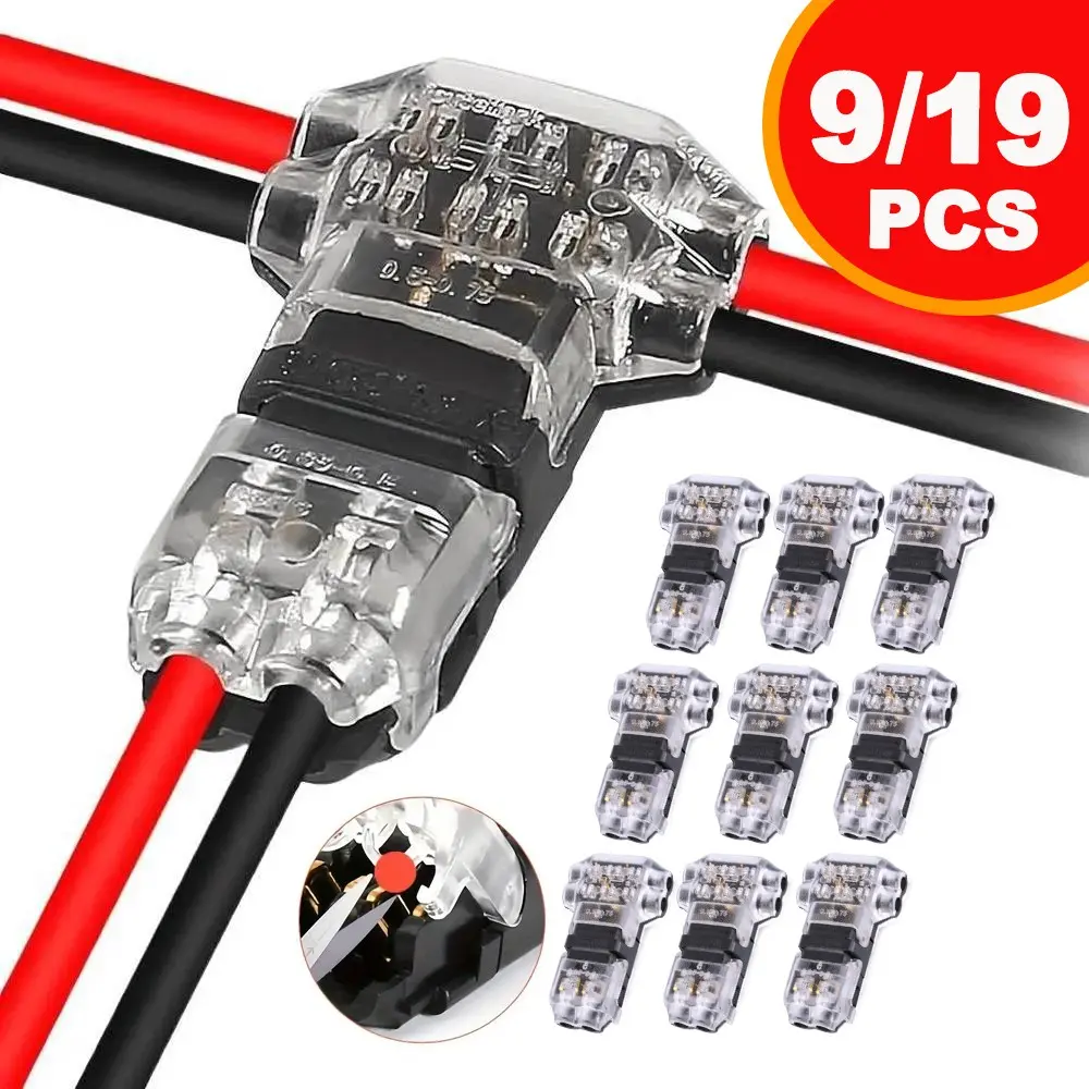 9/19 Pack T-Type 3-Way Quick Connectors, No Soldering, Solderless Connectors, 2-Pin Splitter, Car LED Strip Dedicated, 24-20awg Wire Connector, Durable Reliable Connectors