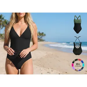 Tummy Control One Piece Swimsuit for Women, Plunging V Neck Sculpting Bathing Suit, Adjustable Lace-Up Back Swimwear, Sizes XS to 3XL