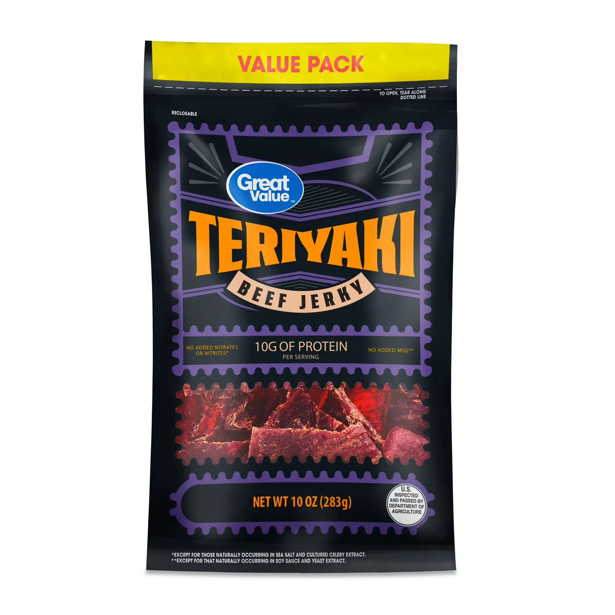 Great Value Teriyaki Beef Jerky Value Pack, 10 oz – Ready-to-Eat Teriyaki Beef Snack, Resealable Bag