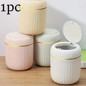 Mini Trash Can with Lid, Small Desktop Waste Bin, Plastic Rotating Top Cover, Keeps Desk Clean, Ideal for Bathroom, Home Office, Living Room, Trashcan