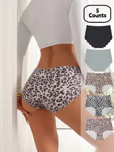 Women's High-Waisted Elastic Slim-Fit Leopard Print Panties, Soft Breathable Daily Essential Underwear, All-Season Comfort, High Waisted Panty, High Rise Panties