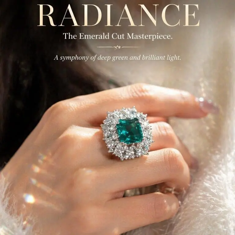 Emerald Green Statement Ring for Women, Vintage Halo Setting with Square Cut Cubic Zirconia, Adjustable Band - Ideal Birthday Anniversary Gift, Female