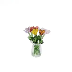 7 flowers glass simulation flower decoration ornaments, handcrafted mini glass flowers, DIY flower arrangement bouquets, faux flowers, Artificial mixed flower, suitable for gifting, event decorations