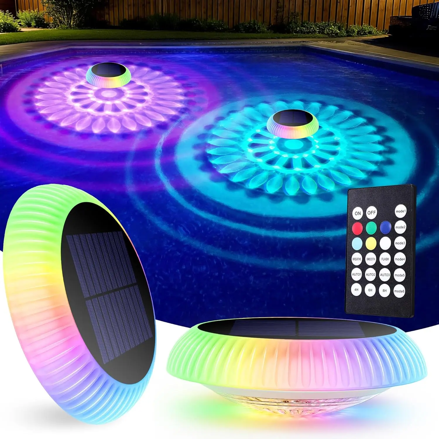 Brizled Solar Pool Lights, 6.4in IP67 Waterproof Floating Pool Lights with Top & Bottom Glow, Color Changing LED Floating Lights with Remote for Inground/Above Ground Swimming Pool, Bathtub, 2 Pack,campingessentials,outdoorfurnitureset,campinggear