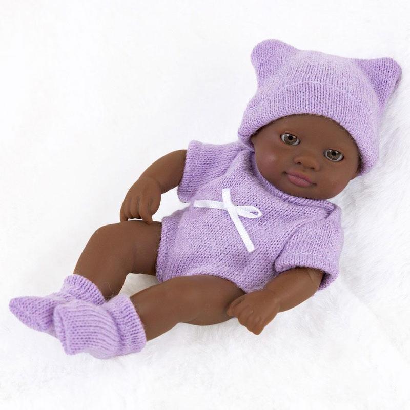 7 Inch Realistic African Baby Doll, 1 Set Cute Doll with Clothes & Pacifier & Bottle & Diaper, Perfect Companion Toy Doll for Girls