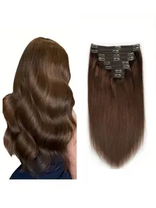 8pcs Real Remy Human Hair Clip-In Extensions - Invisible Seamless Straight Hair with 18 Clips, 14-28 Inches Lengths, #4 Brown Chocolate Blonde/Light Brown Tones, Double Weft Clip-Ins for Women & Men, Easy Application & Damage-Free Removal
