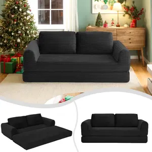 Eyisean 63" / 82" Corduroy 2 in-1 Folding Convertible Sofa Bed, Modern Boneless Couch with Pull-Out Bed, Mattress Floor Sofa Bed with Reinforced Frame, Memory Foam Couches for Living Room/Small Spaces, No Assembly Required