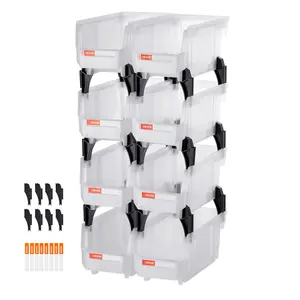 VEVOR Plastic Stackable Storage Bins, 10.9 x 5.5 x 5.1 inch (8 Pack), Plastic Containers for Organizing & Storage Bins for Closet, Garage, Small Parts, Office Supplies, Other Accessories, Transparent