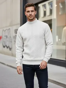 Men's Solid Pullover High Neck Sweatshirt Knit Long Sleeve, Fashion Knitwear, Spring Comfortable Regular Fit, New Jacquard Texture Half-High Stand Collar, Casual Versatile Sports Top, Classic Inner or Outer Wear, Clearance Sale Today, Knitwear