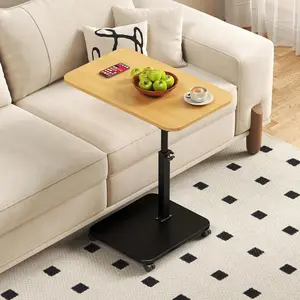 Adjustable Height C-Shaped End Table with Wheels, 180° Swivel Sofa Side Table, Mobile TV Tray Standing Desk for Small Spaces for Living Room Bedroom
