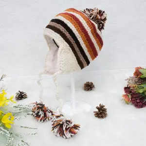 Woolen Ear Flap Winter Hat, Bobble Hat, Knit Fleece Lined Unisex Beanie, Pom Pom Hat, Men Ski Hat, Trapper Hat, Merino Wool Cap Sherpa Hat