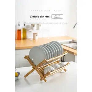 Bamboo 2-Tier Dish Drying Rack with 16 Compartments, Collapsible Space-Saving Kitchen Counter Organizer, Included Utensil Holder, Large Capacity Rustproof Storage for Plates, Bowls, Cups outdoorfun
