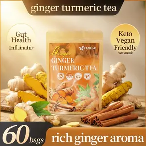 Turmeric Ginger Herbal Tea Bags - Anti-Inflammatory, Gut Health, Detox Beverage | Keto, Vegan, Caffeine-Free | 60-Count Value Pack