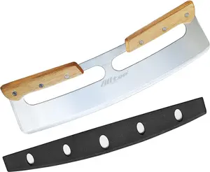ALLTOP Pizza Cutter Rocker,Stainless Steel Blade Knife With Double Wooden Handle & Plastic Cover, Large Pizza Slicer/Chopper, Essential Kitchen Tool -14 In