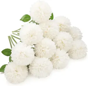 24/12Pcs Artificial Chrysanthemum Ball Flowers, Fake Mums Silk Hydrangea Bridal Wedding Bouquet for Home Garden Party Office Coffee House Decoration (White) - Home Improvement.