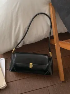 Fashion Versatile Women's Shaped Bag Pure Color Flap Design French Bread Bag Simple Elegant Handbag Shoulder Armpit Bag