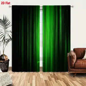 2D Flat Green Vertical Light Streaks Black Background Curtain 2-Piece Set, Dynamic Electric Digital Effect Lightweight Blackout Curtains for Bedroom Living Room, Decorative Light Filtering Window Drapes with Subtle White Specks