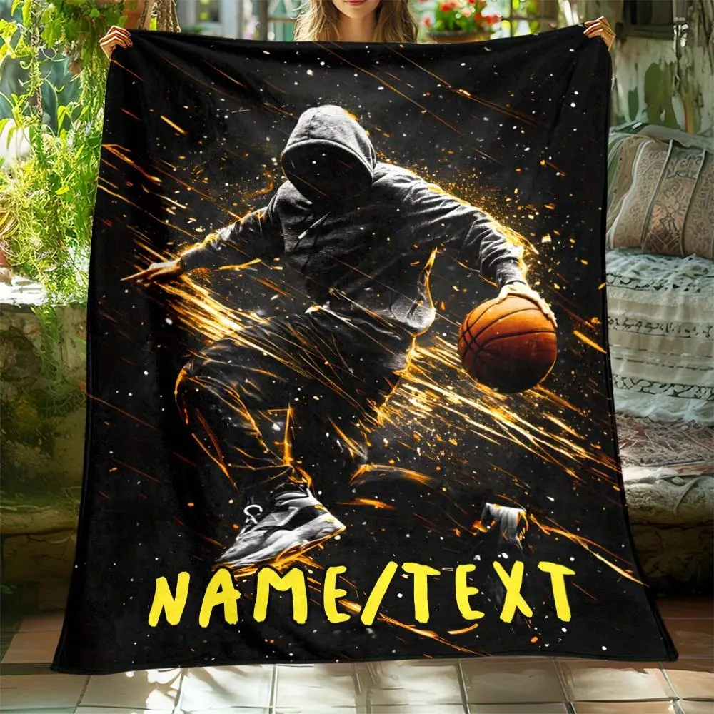 Personalized Digital Prints Polyester Flannel Blanket for Basketball Lovers - Lightweight Warmth, Multi-Size, Travel-Ready Bedding Throw for Sofas, Travel, Offices