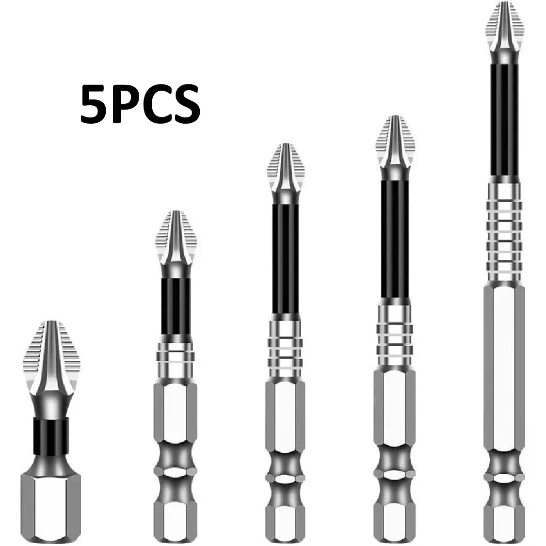 5PCS High Magnetic Alloy Steel Screwdriver Bit Set - 50L,65L,70L,90L,150L Sizes, Cordless Drill Attachment, Anti-Slip Tip, High Strength, Universal Electric Tool Compatible, for DIY Projects, Home Maintenance
